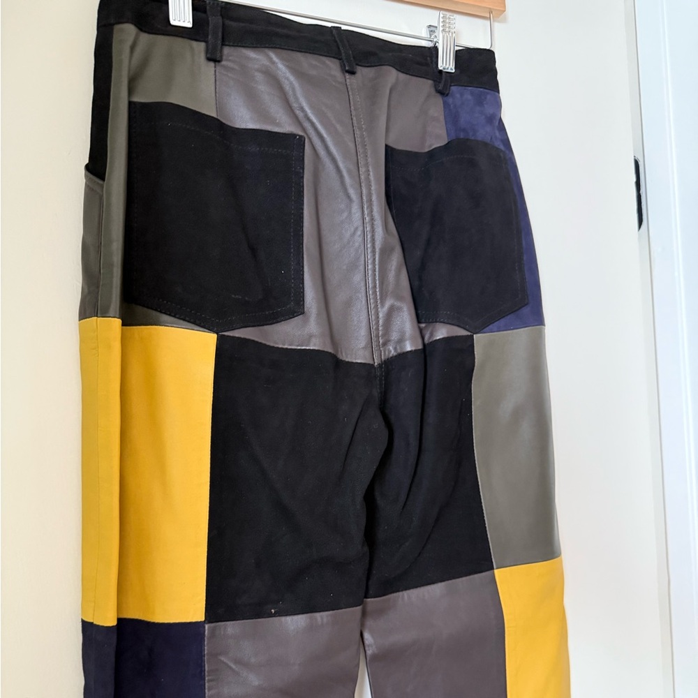 Leather Colorblock Patchwork High Waist Women's P… - image 8